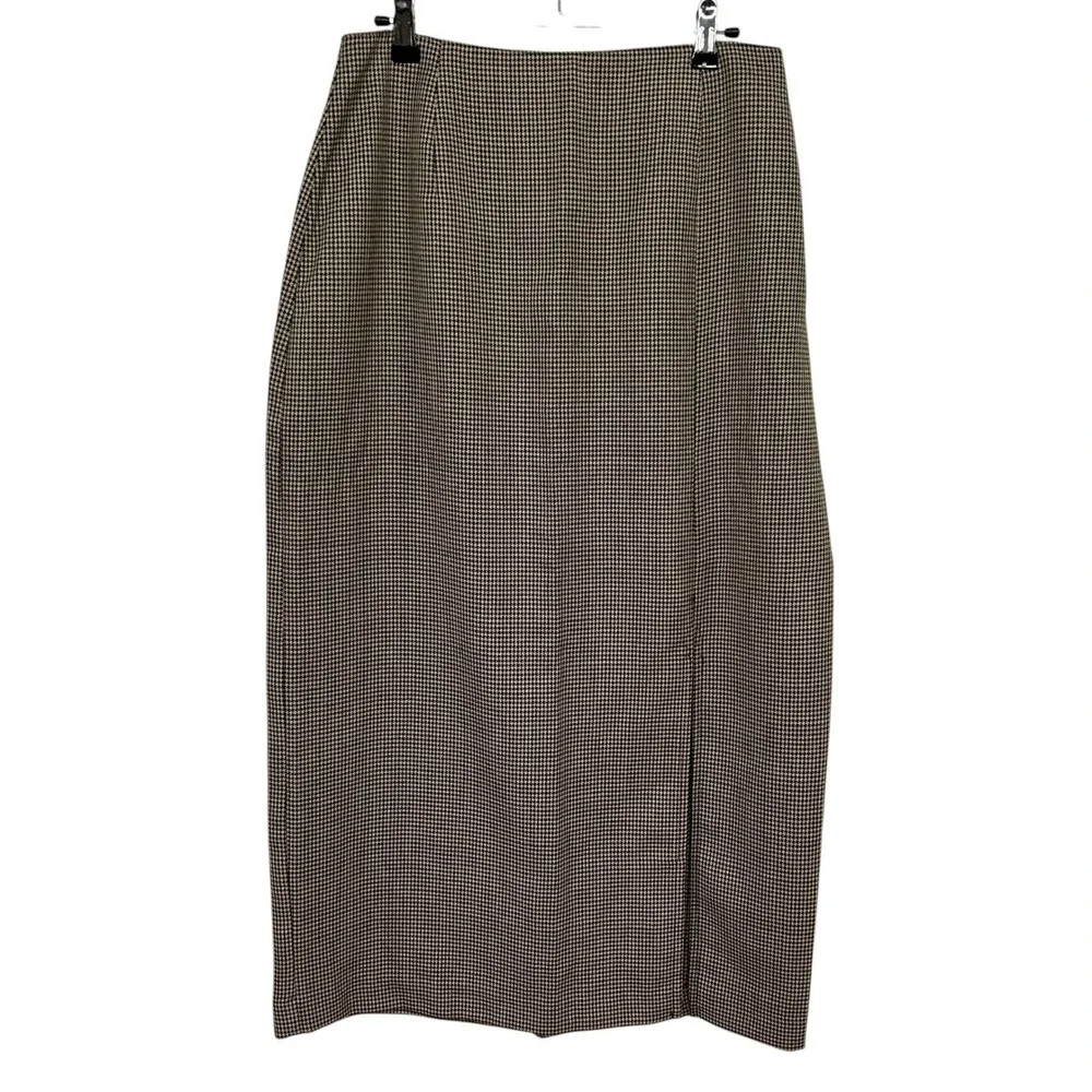 Houndstooth Midi Skirt 12 Academia Quiet Luxury Preppy 90s Heritage Old Money - Picture 1 of 9